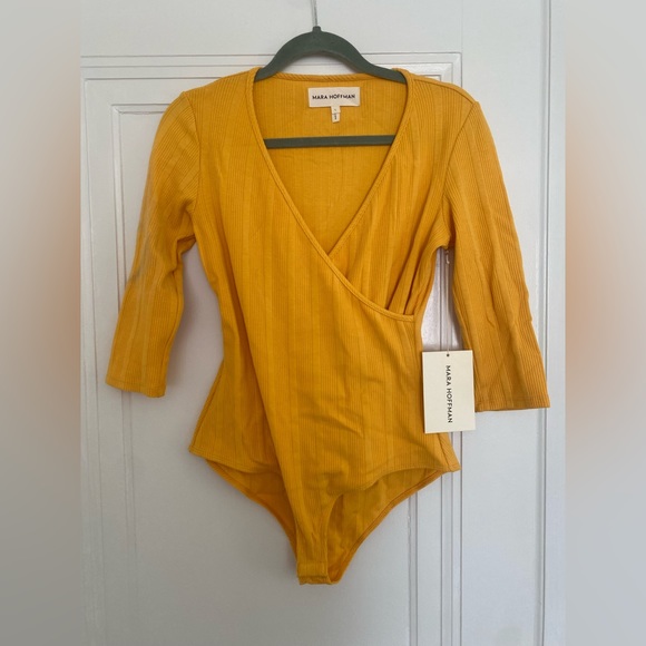 NWT Mara Hoffman Kaia Yellow Large V-Neck Bodysuit - Picture 5 of 6